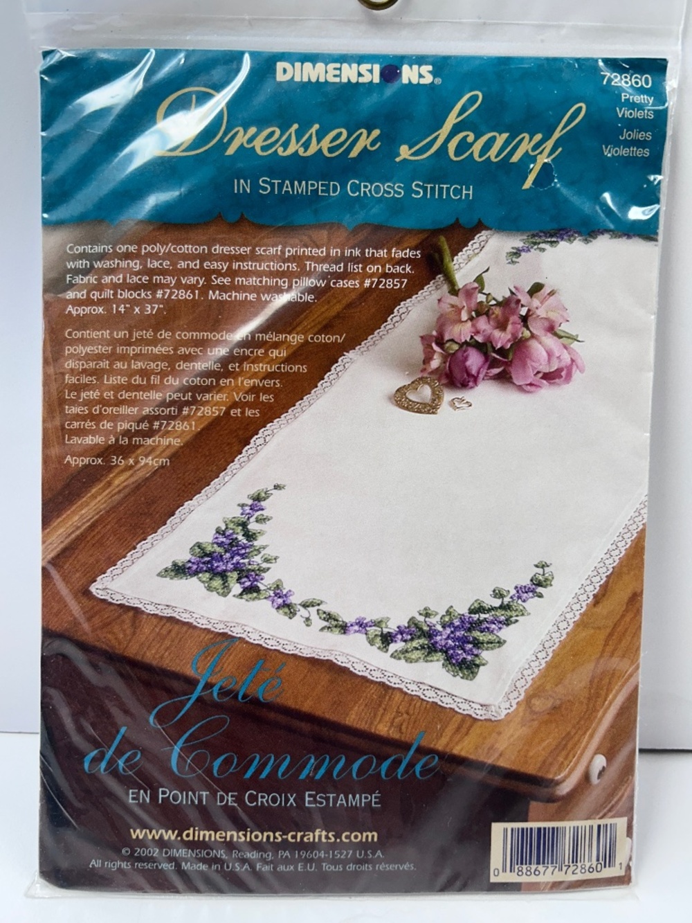 New Sealed Dimensions Dress Scarf in Stamped Cross stitch #72860 Pretty Violets